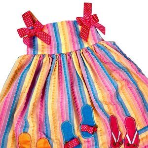 Girls Toddler Striped Multi-Color Sundress 18M Bow Strap Flip Flop Beach Summer
